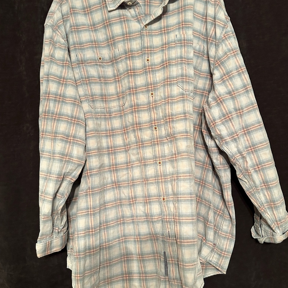 Blue and Orange Plaid Button-Up Shirt
